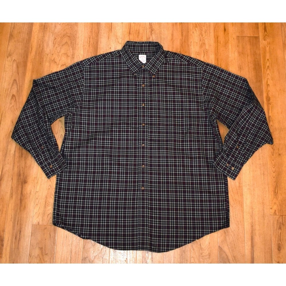 Brooks Brothers 346 Button Down Shirt Mens XL Navy Blue Plaid Non-Iron